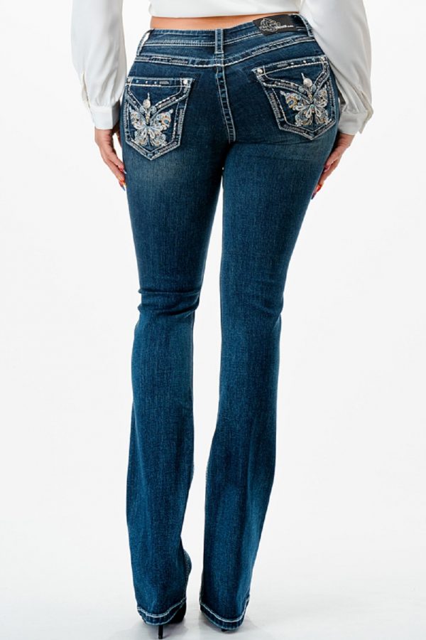 MIDRISE BUTTERFLY EMBELLISHED BOOTCUT JEANS