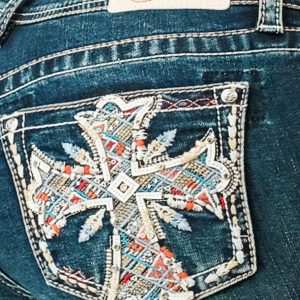 CROSS EMBELLISHED BOOTCUT JEANS
