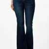 BASIC DARK BLUE WASH MID RISE FLARE JEANS - Image 2