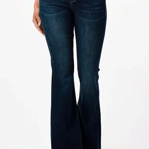BASIC DARK BLUE WASH MID RISE FLARE JEANS