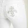 FLU DE LEE MID RISE EMBELLISHED WHITE BOOTCUT JEANS - Image 2