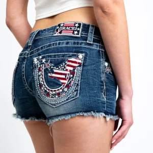 AMERICAN FLAG HORSESHOE LOW RISE DENIM SHORTS