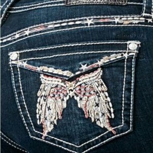 GRACE IN LA WOMEN'S WING EMBROIDERED FAUX FLAP POCKET BOOTCUT STRETCH JEANS