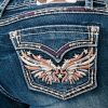GRACE IN LA WOMEN'S WING STAR FAUX FLAP POCKET EMBROIDERED STRETCH BOOTCUT JEANS - Image 2