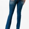 GRACE IN LA WOMEN'S WING STAR FAUX FLAP POCKET EMBROIDERED STRETCH BOOTCUT JEANS - Image 4
