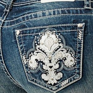 FLU DE LEE MID RISE EMBELLISHED BOOTCUT JEANS